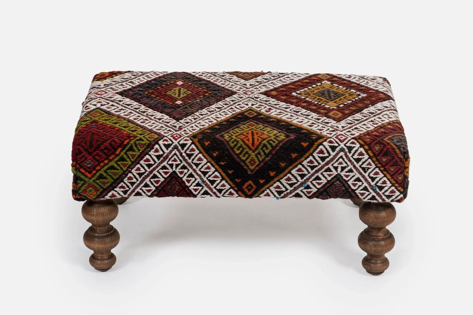 Turkish Hand Woven Kilim Footstool - Tribal Pouf - 8