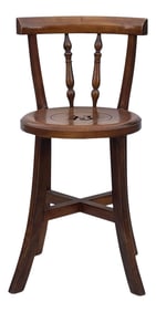 Chinese Handmade Round Light Brown Stain Fok Side Chair W Back