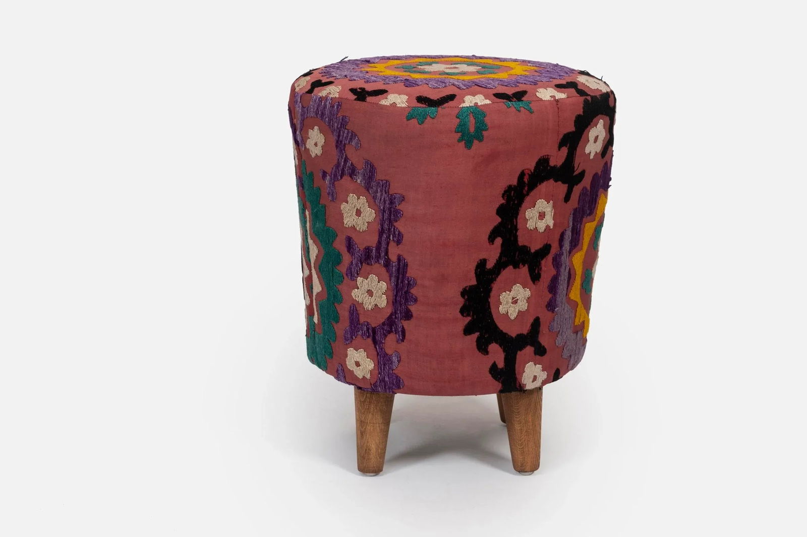 Modern Handwoven Uzbek Suzani Ottoman Footstool - 2