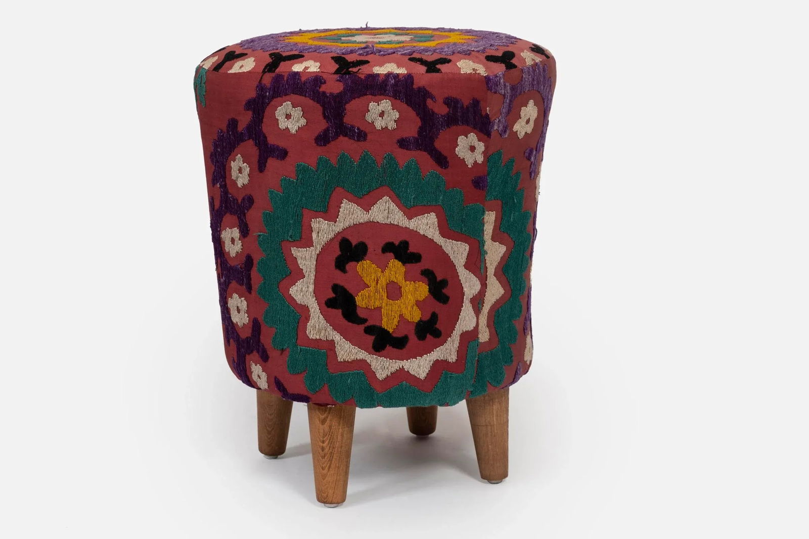 Modern Handwoven Uzbek Suzani Ottoman Footstool - 3