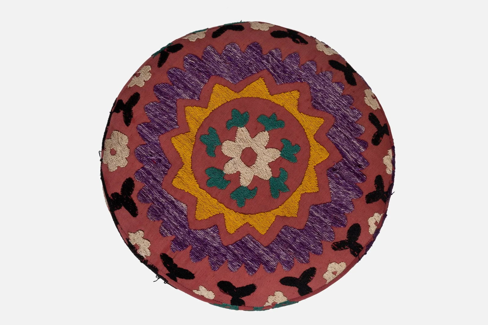 Modern Handwoven Uzbek Suzani Ottoman Footstool - 5