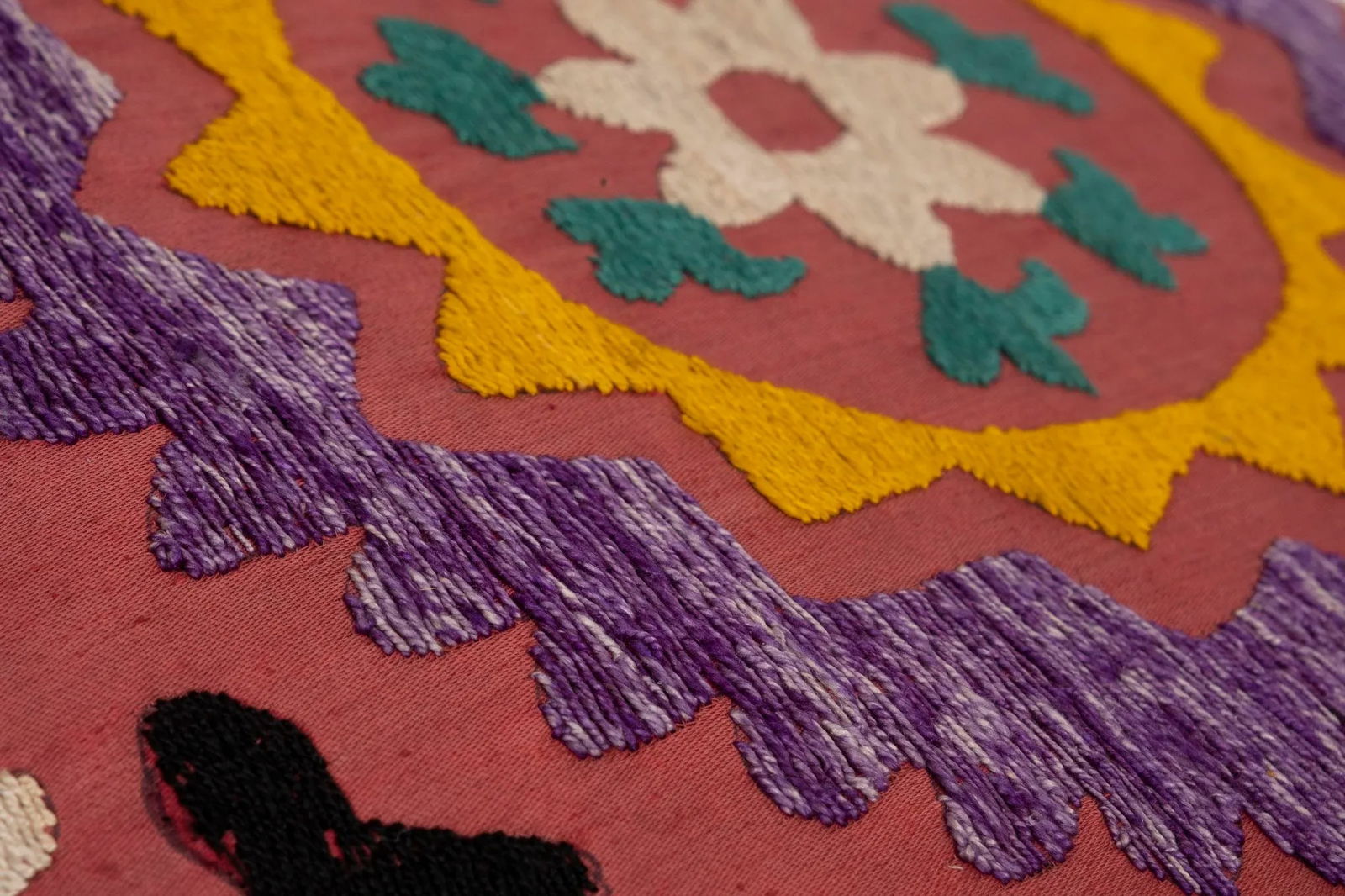 Modern Handwoven Uzbek Suzani Ottoman Footstool - 6