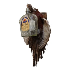 Taxidermy Pheasant Drinking From Crown Royal Bottle