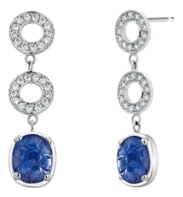 Diamond Circle Drop Gold Earrings With GIA-Certified No-Heat Burma Sapphires, A Pair