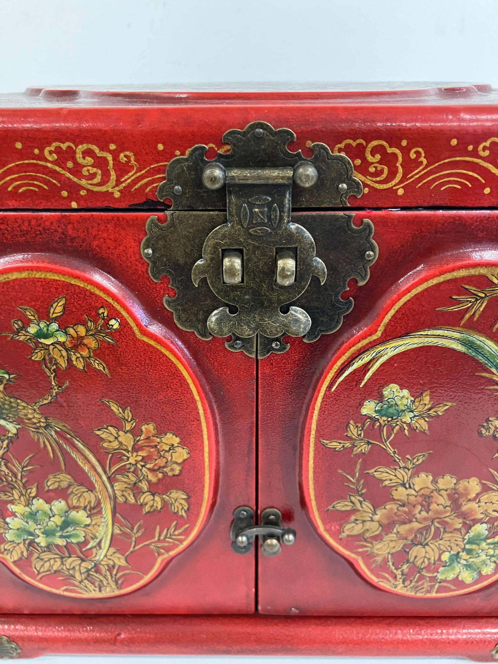 Vintage Red Chinese Scholar's Lacquer Storage Box with Calligraphy Interior - 16