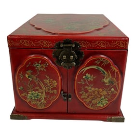 Vintage Red Chinese Scholar's Lacquer Storage Box with Calligraphy Interior