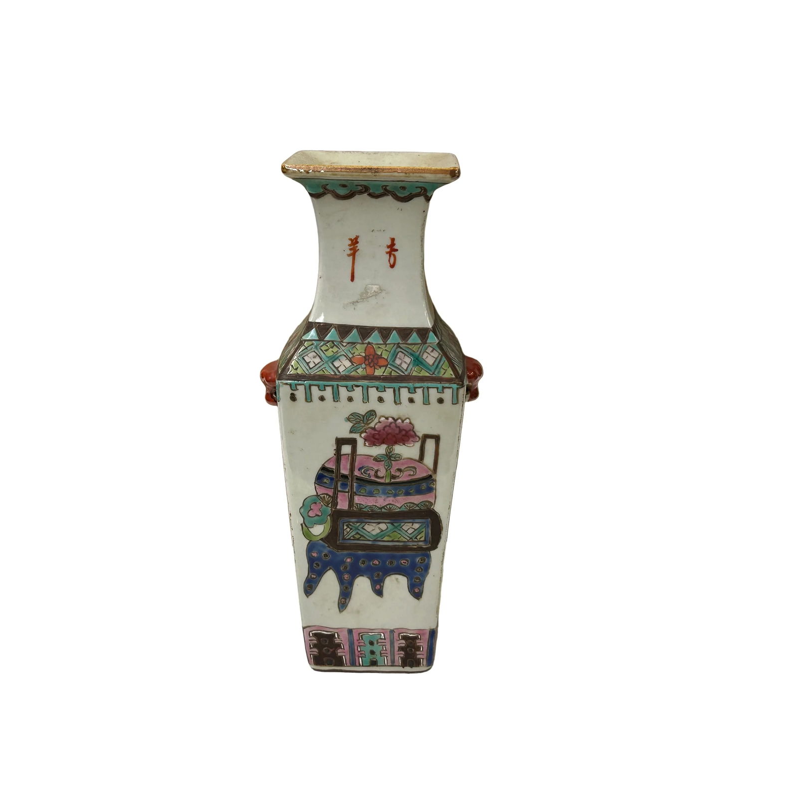 Chinese White Canton Famille Mille Graphic Square Porcelain Vase - 4