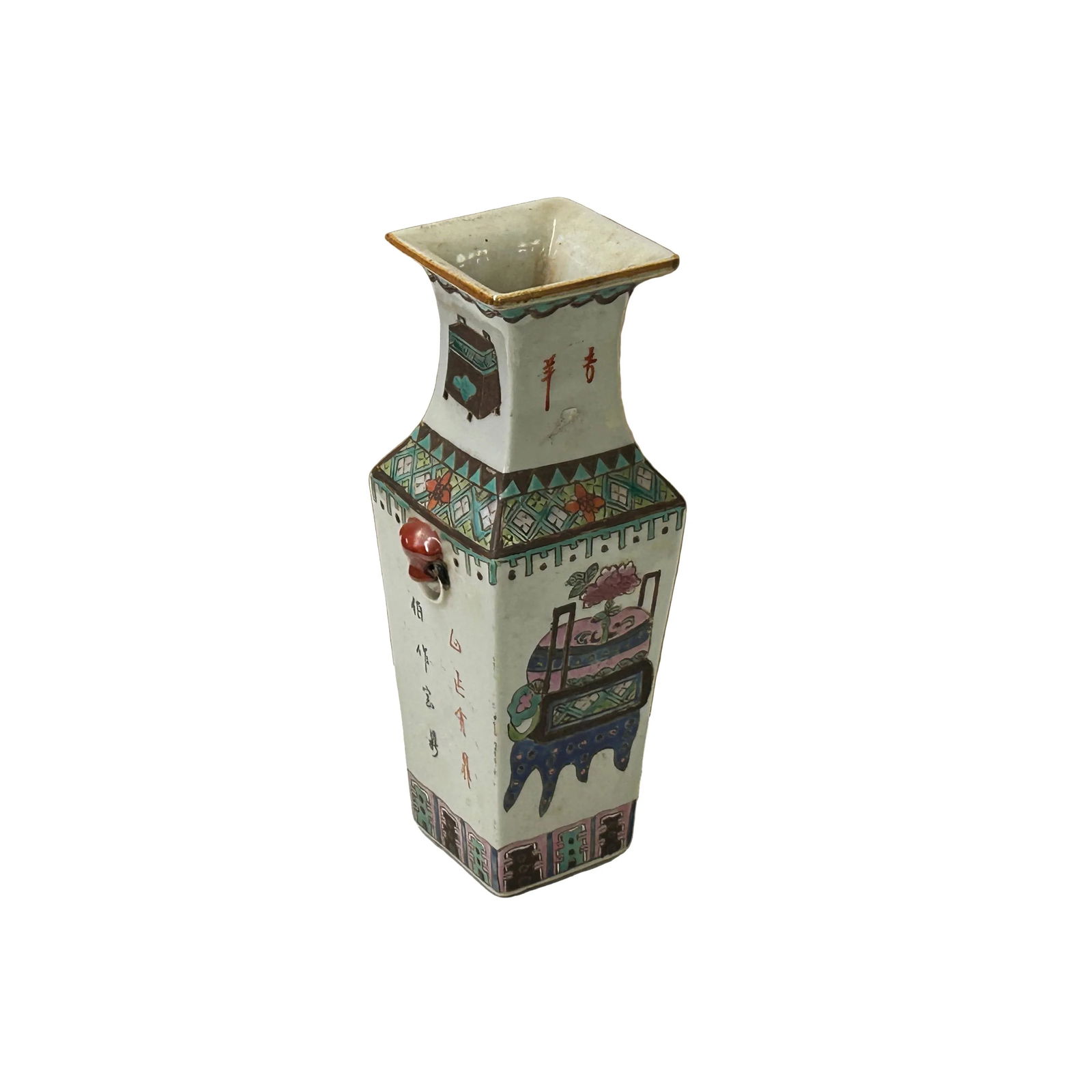 Chinese White Canton Famille Mille Graphic Square Porcelain Vase - 5