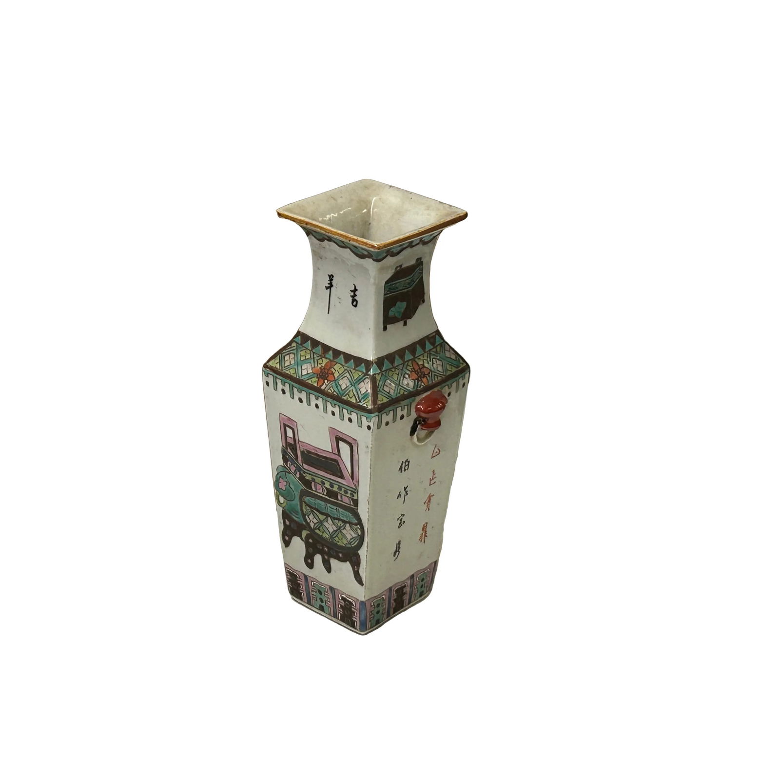 Chinese White Canton Famille Mille Graphic Square Porcelain Vase - 6