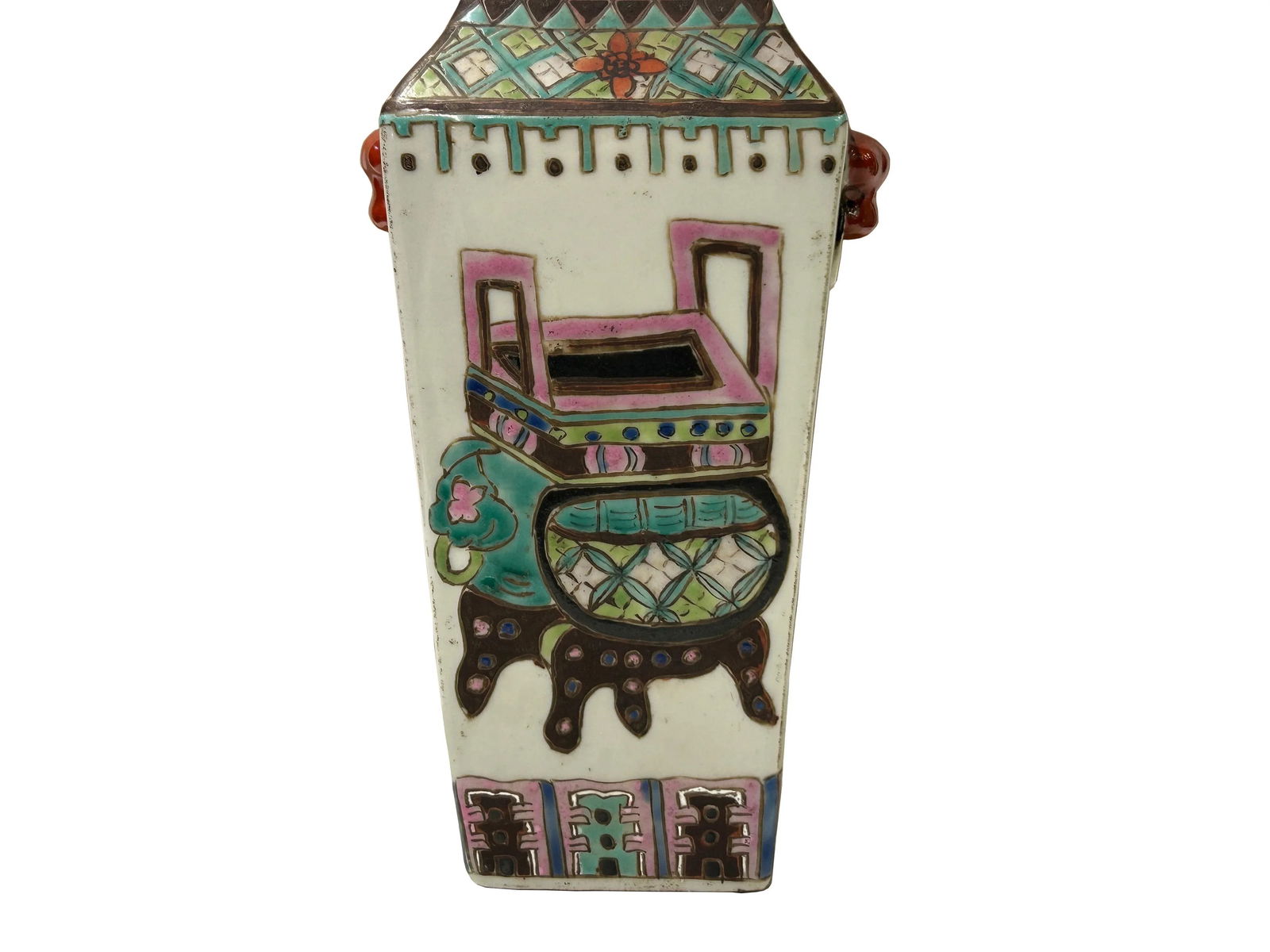 Chinese White Canton Famille Mille Graphic Square Porcelain Vase - 8