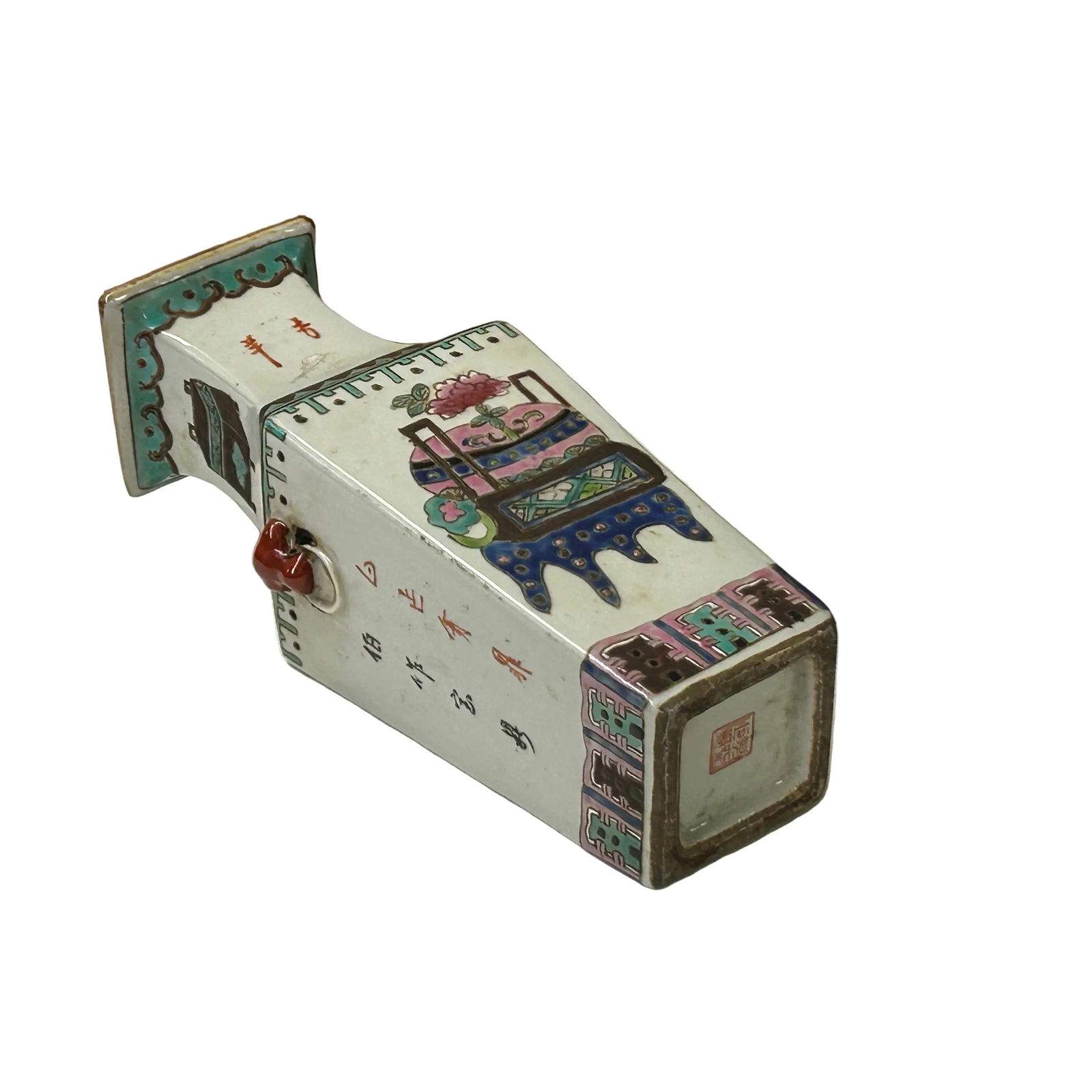 Chinese White Canton Famille Mille Graphic Square Porcelain Vase - 9