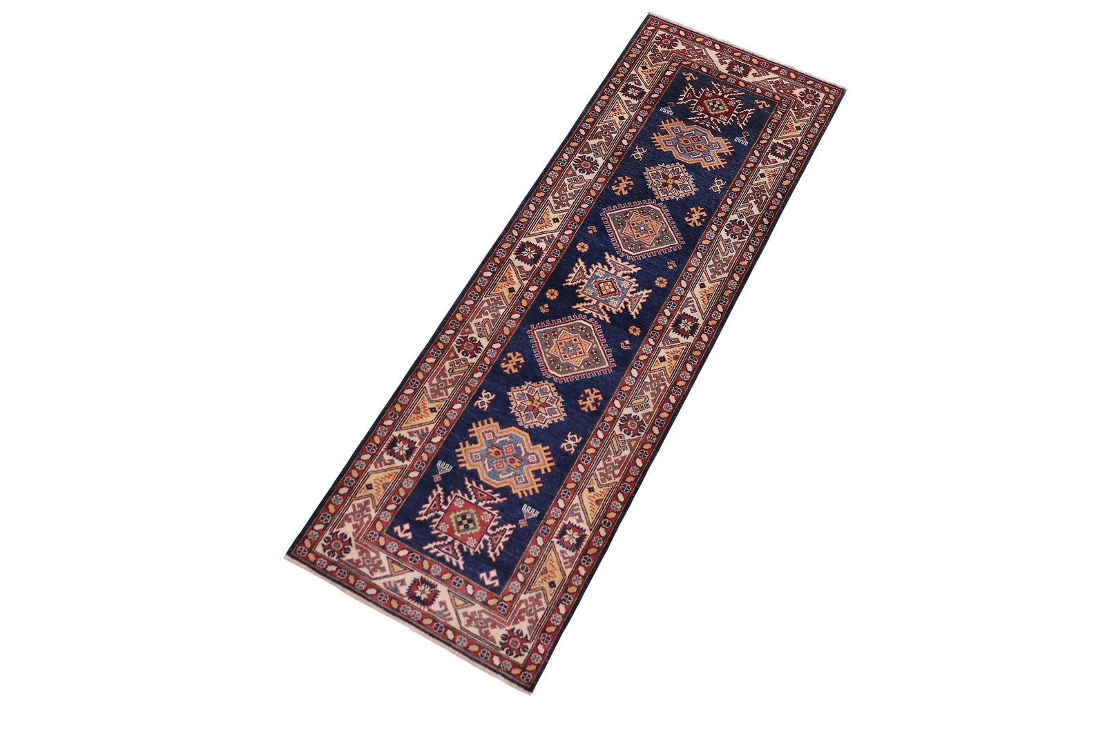 Tribal Super Kazak Blue/Beige Wool Runner - 2'9'' X 9'8'' - 2