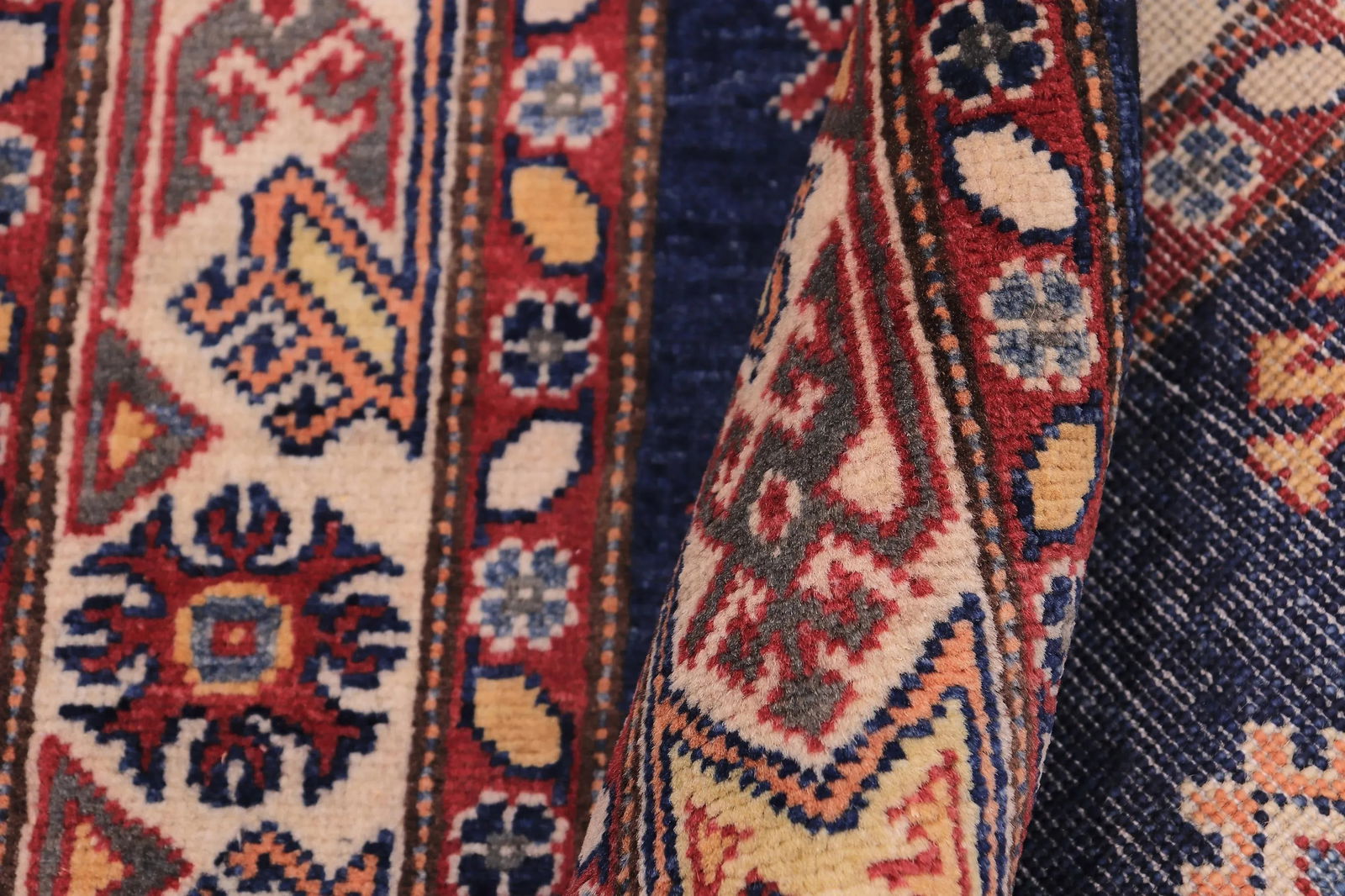 Tribal Super Kazak Blue/Beige Wool Runner - 2'9'' X 9'8'' - 3