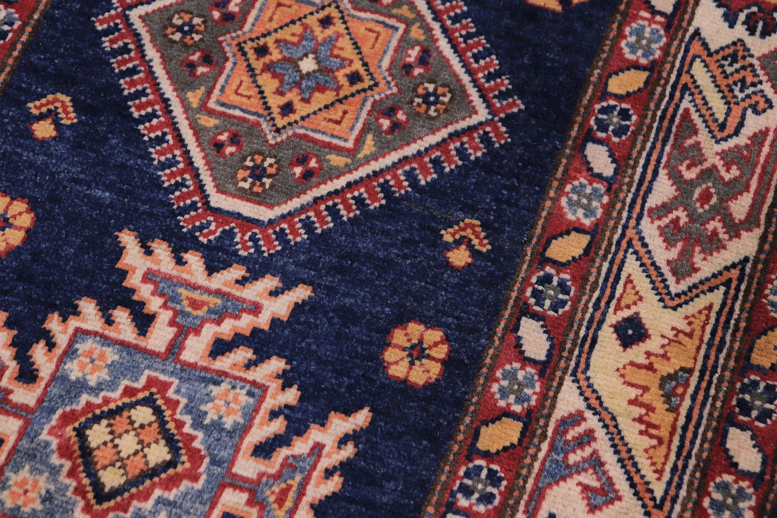 Tribal Super Kazak Blue/Beige Wool Runner - 2'9'' X 9'8'' - 4
