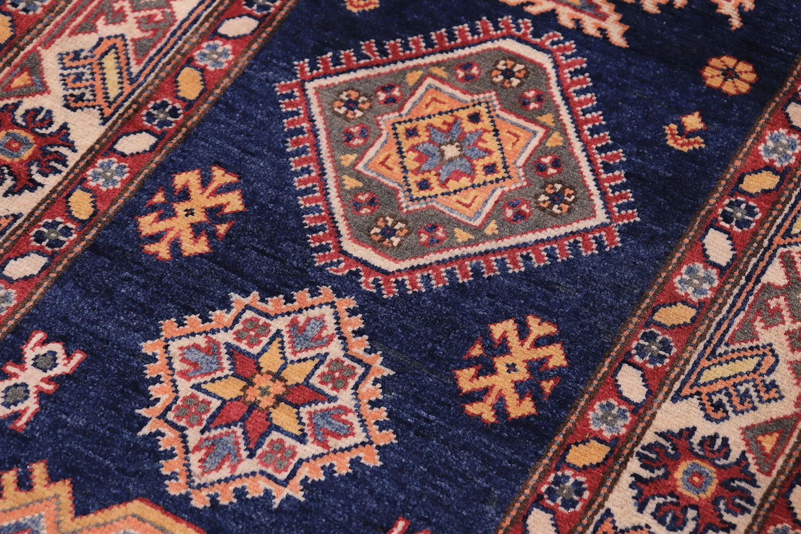 Tribal Super Kazak Blue/Beige Wool Runner - 2'9'' X 9'8'' - 6