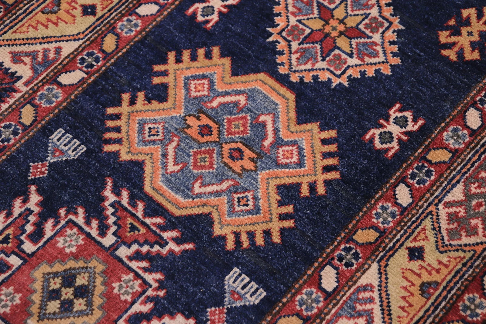 Tribal Super Kazak Blue/Beige Wool Runner - 2'9'' X 9'8'' - 7