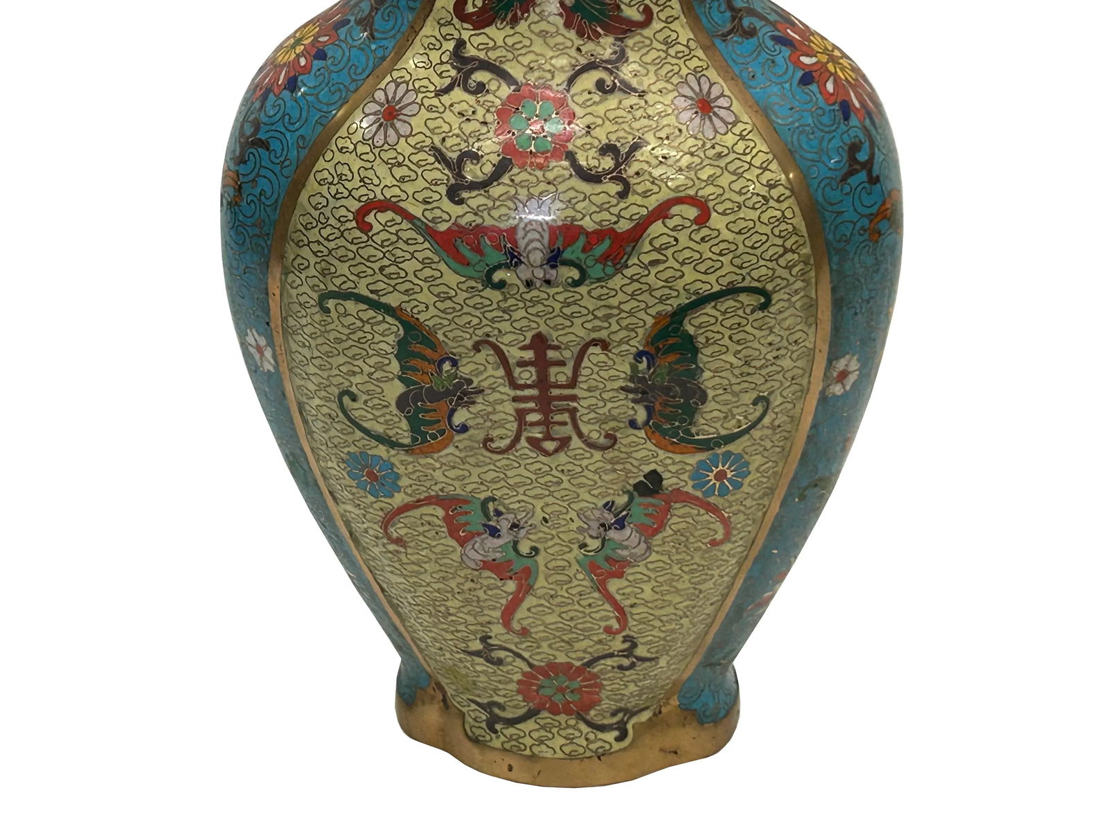Vintage Cloisonné Vase Dragon Handles and Chinese Floral Motifs - 10