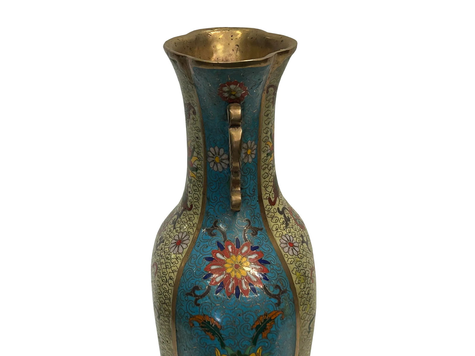 Vintage Cloisonné Vase Dragon Handles and Chinese Floral Motifs - 13