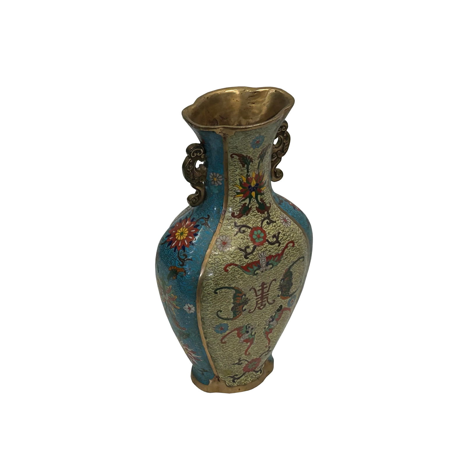 Vintage Cloisonné Vase Dragon Handles and Chinese Floral Motifs - 5