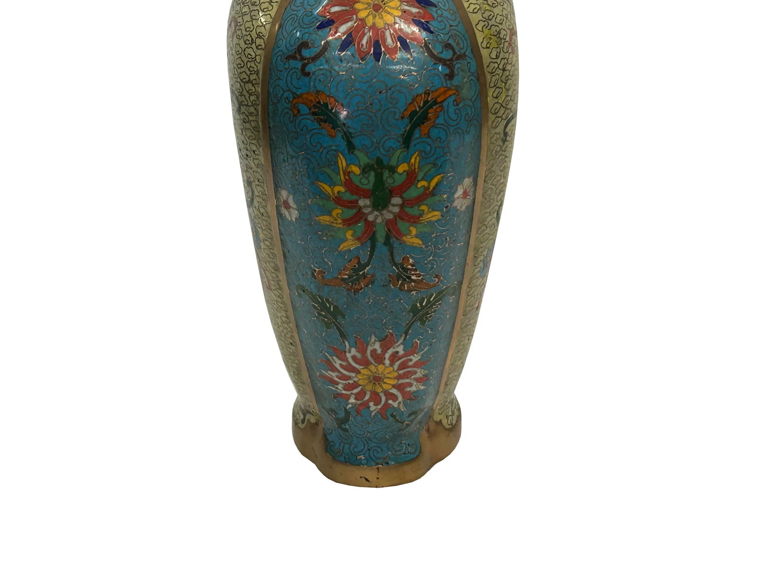 Vintage Cloisonné Vase Dragon Handles and Chinese Floral Motifs - 8