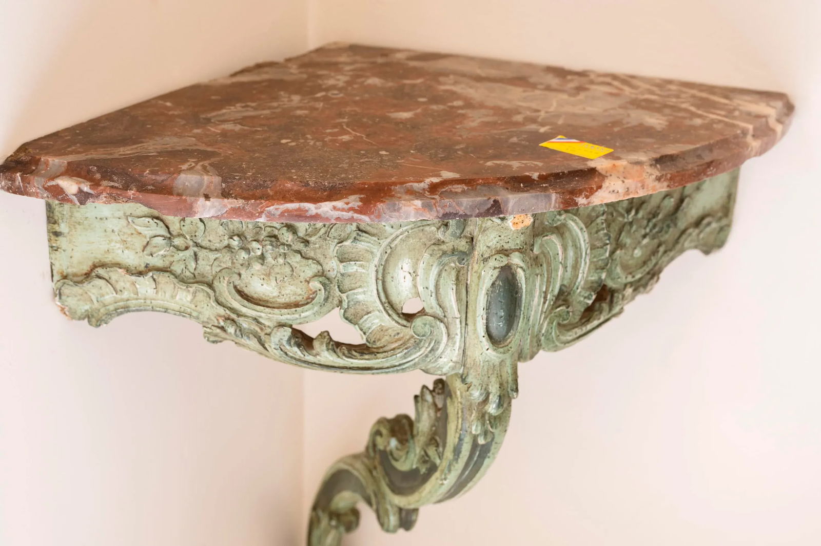 19th Century Green Laquered Wood and Red Marble Corner Console - 2