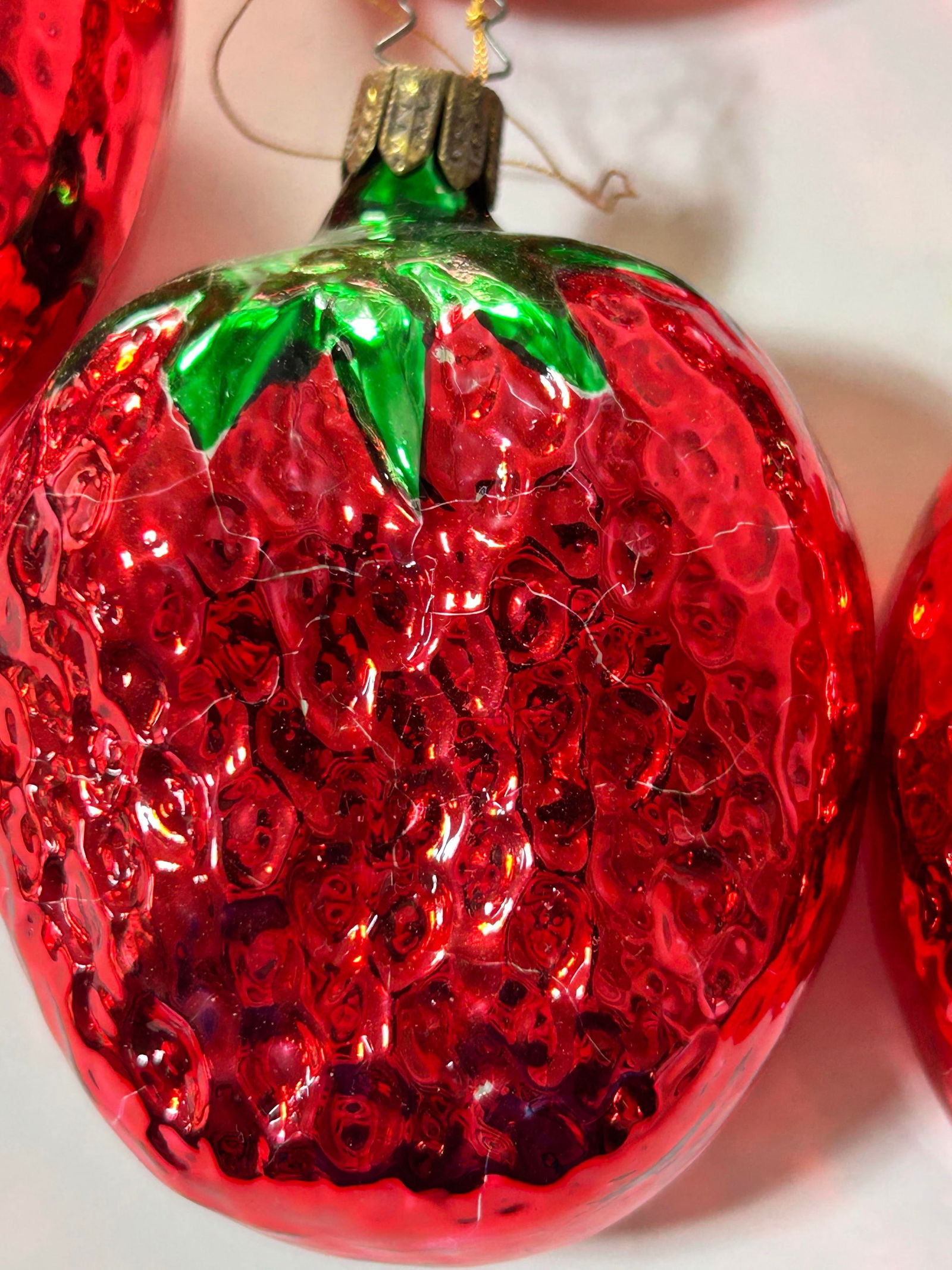 1980s Large Strawberry Mercury Glass Christmas Ornaments 4" - A Set of 6 - 10