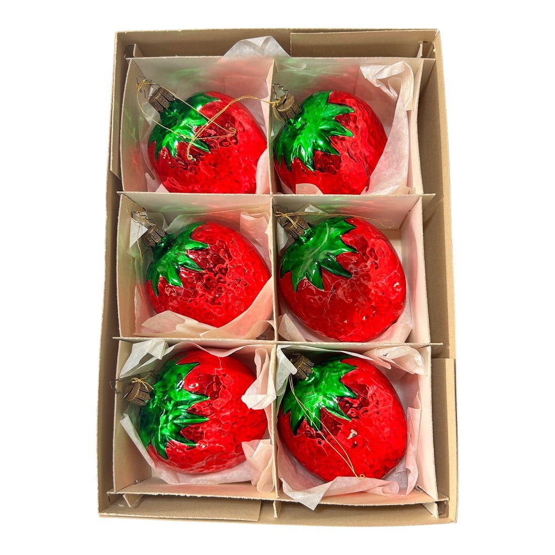 1980s Large Strawberry Mercury Glass Christmas Ornaments 4" - A Set of 6: A beautiful set of large strawberry Christmas ornaments. They would also be great for Valentine's Day. Dimensions 4" tall 3" wide 2" deep Condition: Alterations: Original Condition Unaltered