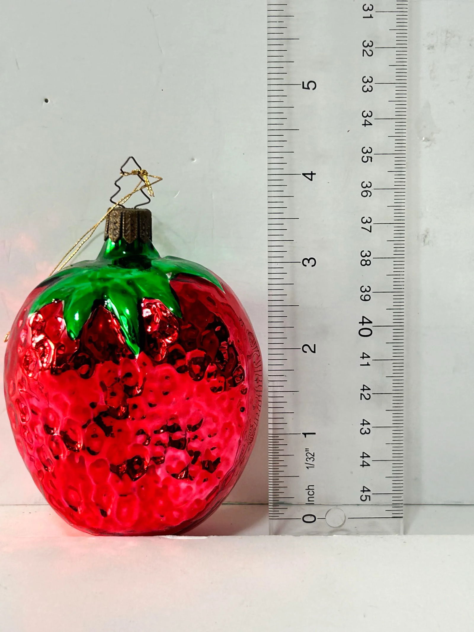 1980s Large Strawberry Mercury Glass Christmas Ornaments 4" - A Set of 6 - 4