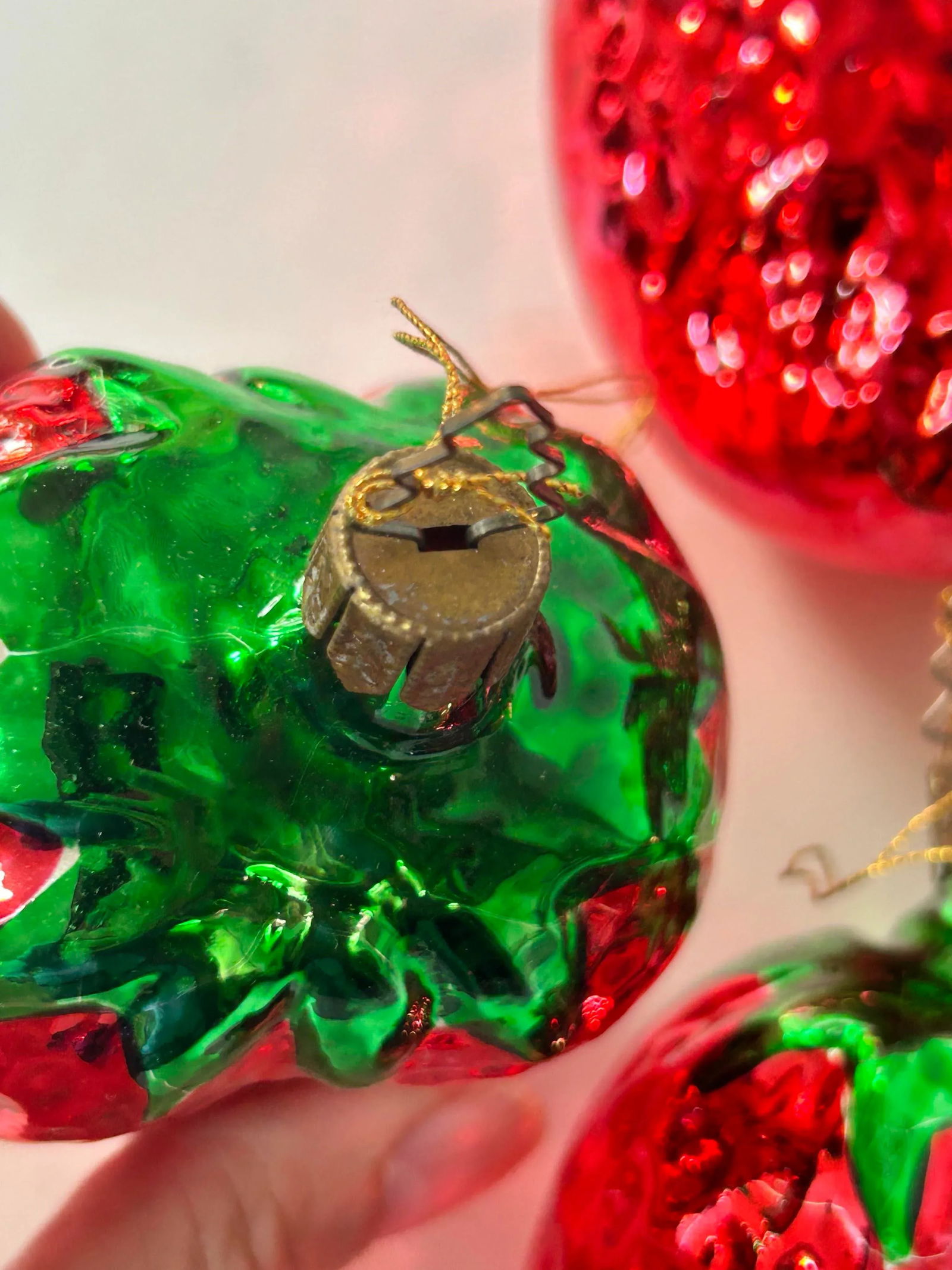 1980s Large Strawberry Mercury Glass Christmas Ornaments 4" - A Set of 6 - 5