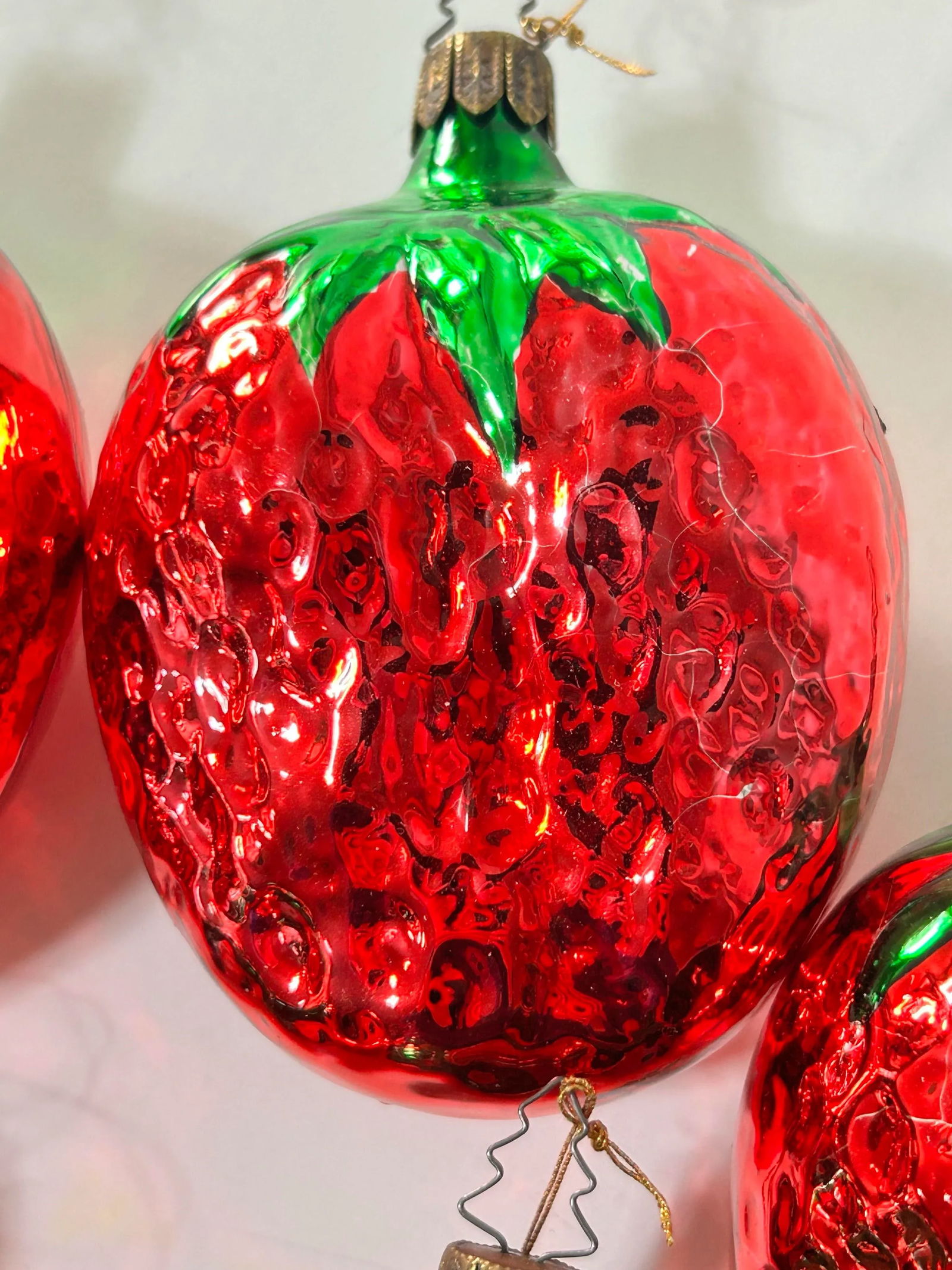 1980s Large Strawberry Mercury Glass Christmas Ornaments 4" - A Set of 6 - 8