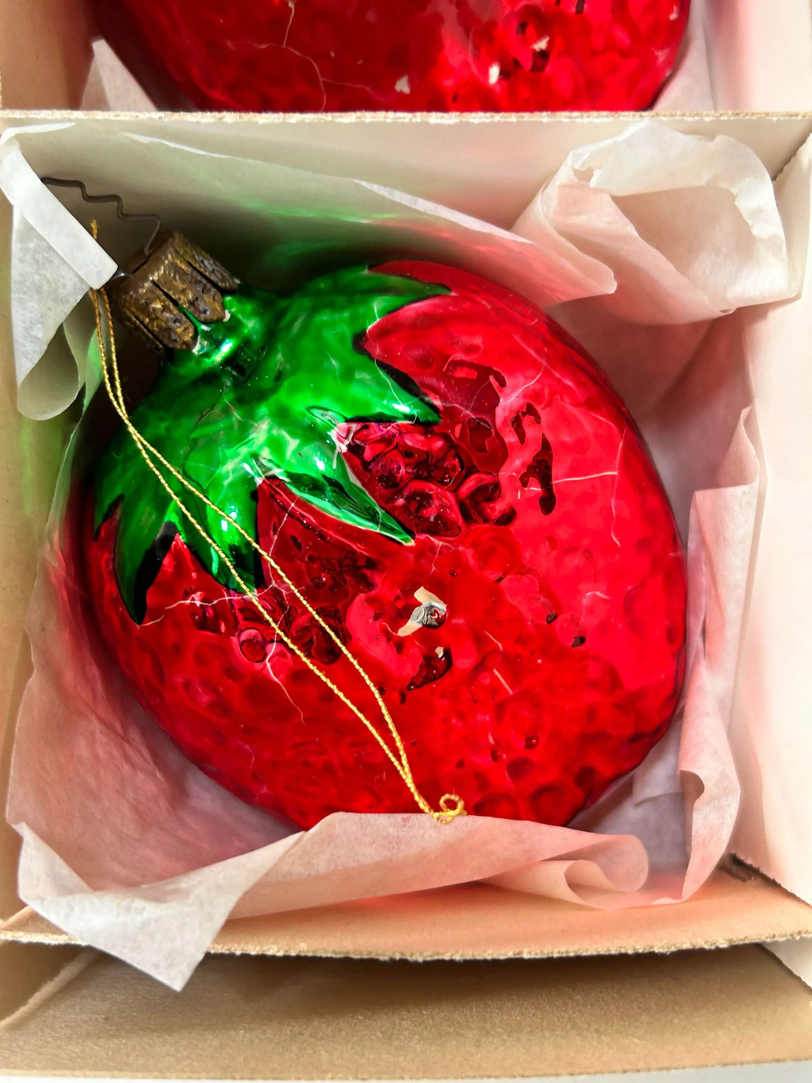 1980s Large Strawberry Mercury Glass Christmas Ornaments 4" - A Set of 6 - 9