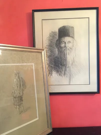 Framed Charcoal Portrait Sketches - A Pair - 6
