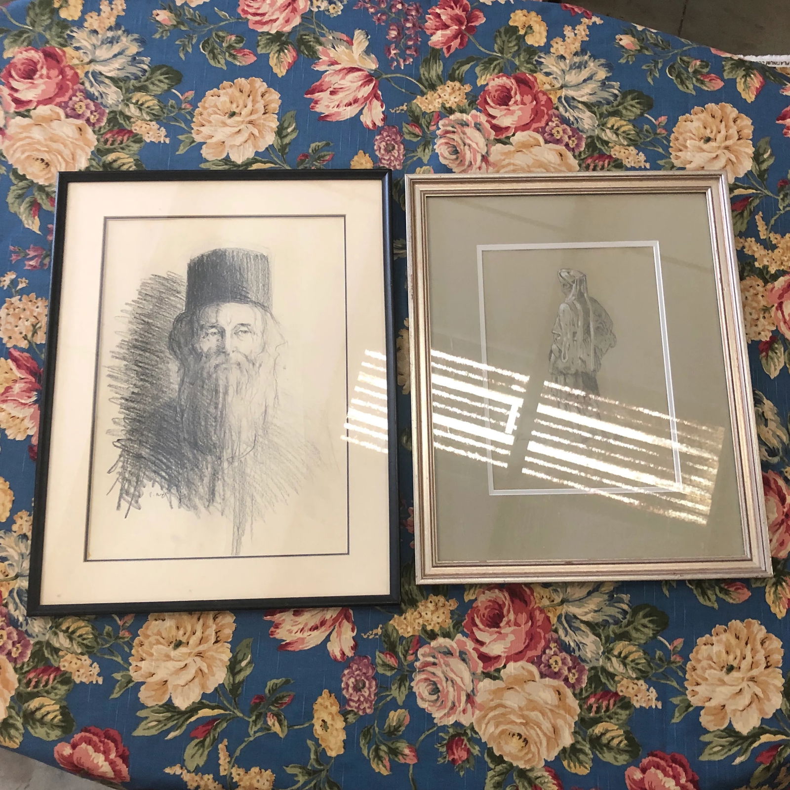 Framed Charcoal Portrait Sketches - A Pair - 7