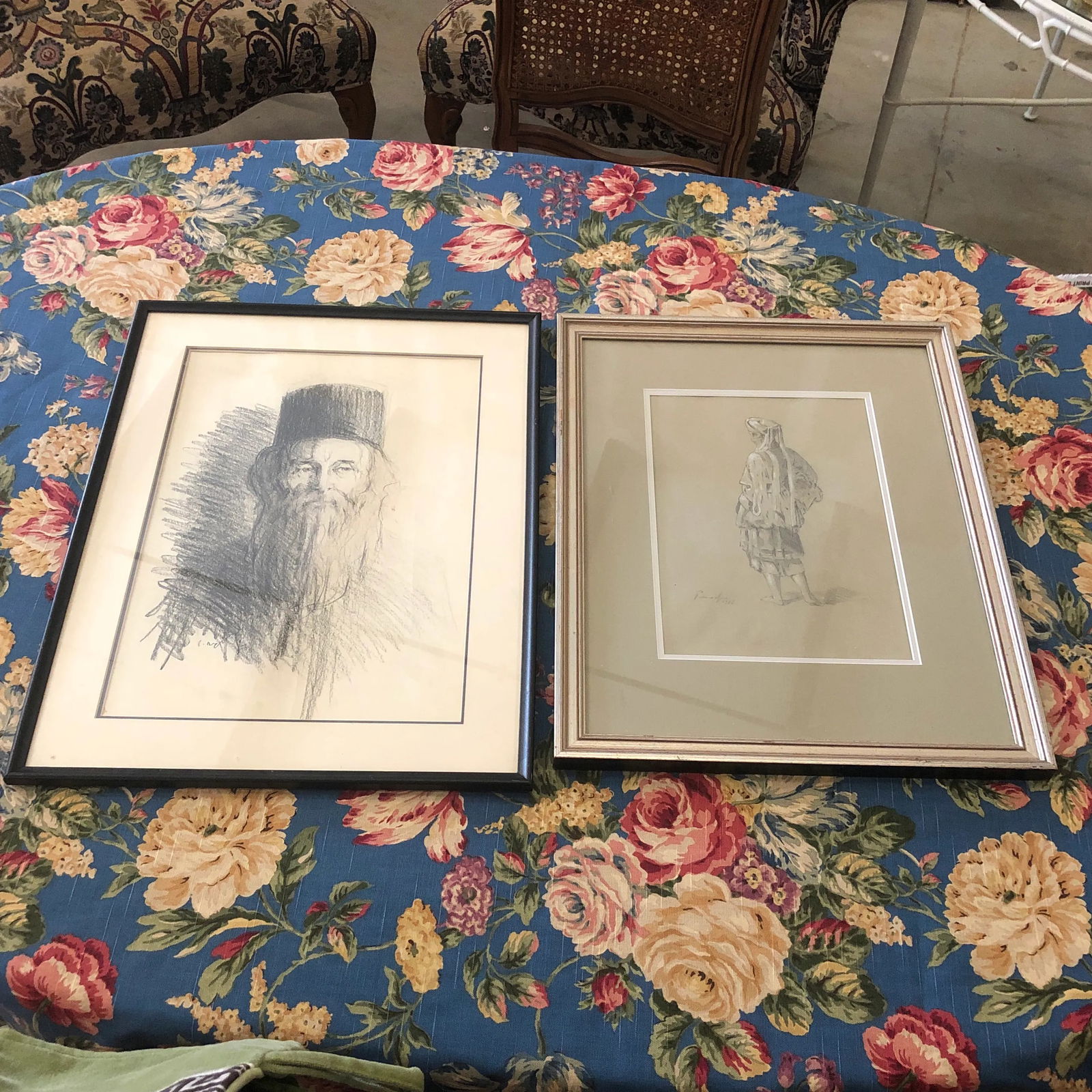 Framed Charcoal Portrait Sketches - A Pair - 8