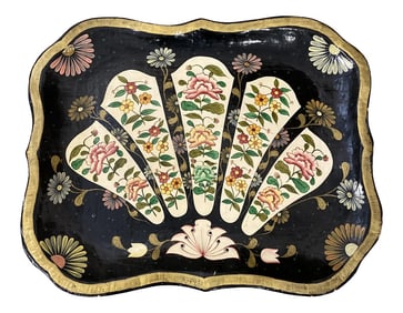 Vintage Chinoiserie Paper Mache Asian Tray Wall Hanging