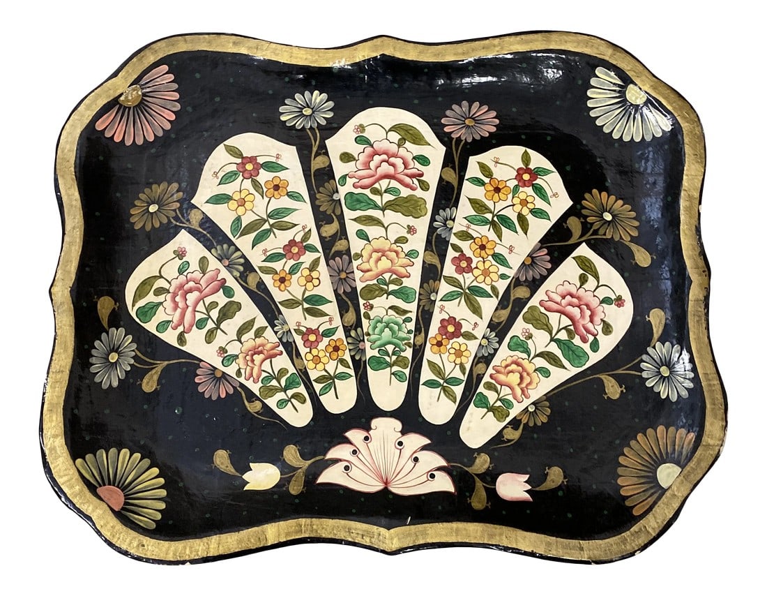 Vintage Chinoiserie Paper Mache Asian Tray Wall Hanging: Gorgeous Vintage Chinoiserie Paper Mache Asian Tray wall hanging. Perfect for any space and for the interior designer. Condition: Alterations: Original Condition Unaltered Imperfections: Some