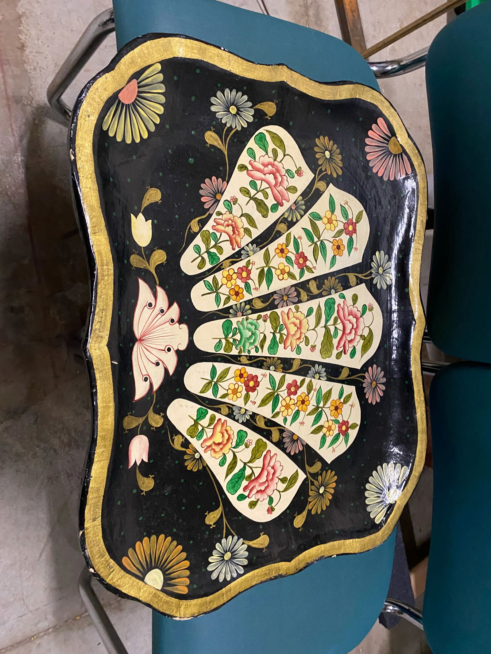 Vintage Chinoiserie Paper Mache Asian Tray Wall Hanging - 6