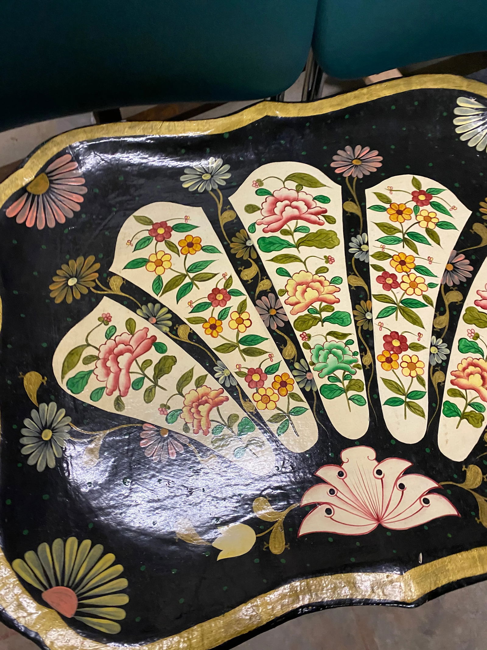 Vintage Chinoiserie Paper Mache Asian Tray Wall Hanging - 7