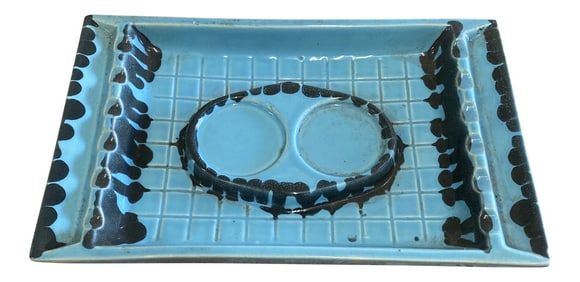 1980s Blue Mid-Century Drip Glaze Ashtray