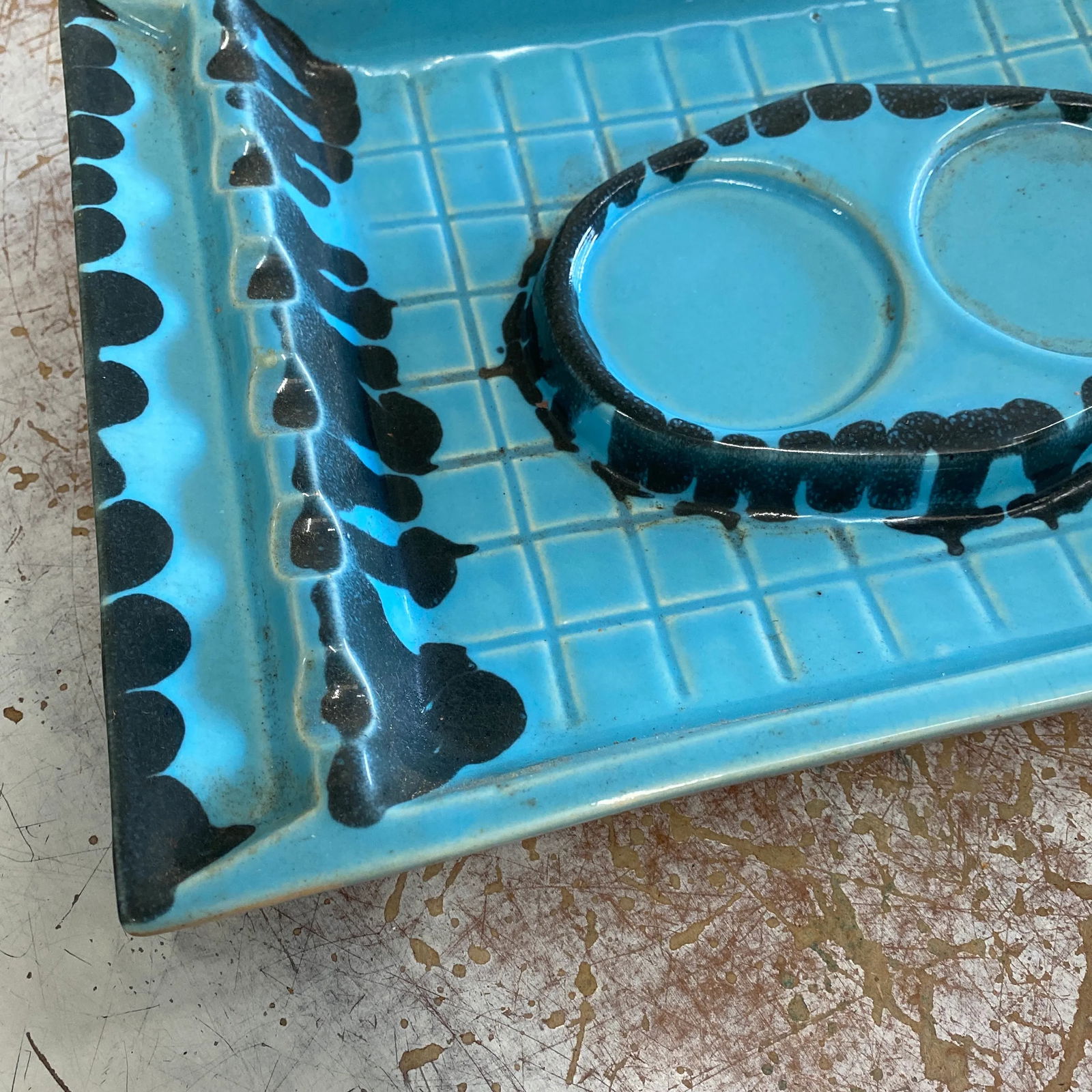 1980s Blue Mid-Century Drip Glaze Ashtray - 2