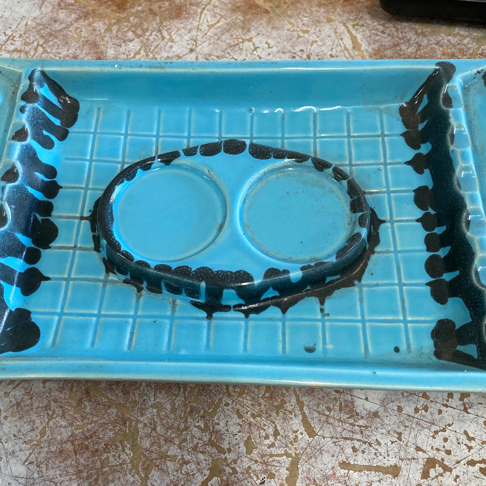 1980s Blue Mid-Century Drip Glaze Ashtray - 3