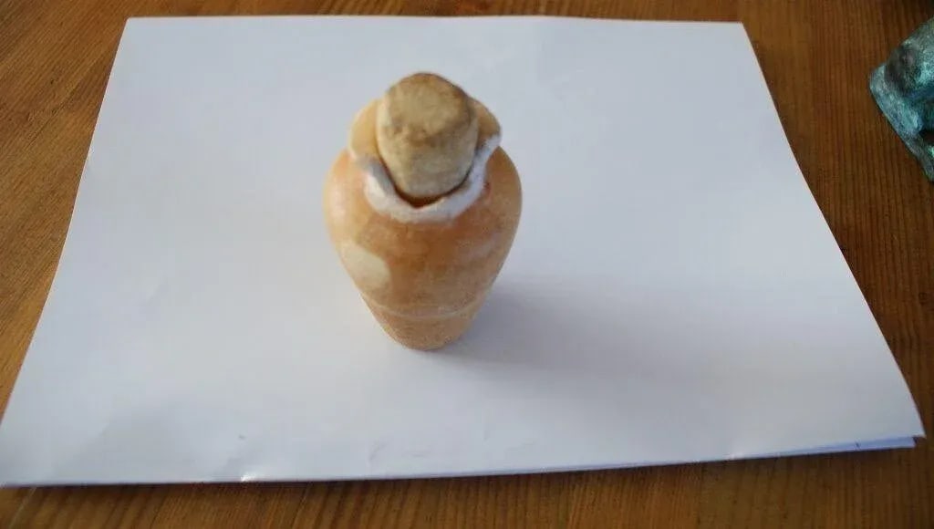 19th C Egyptian Revival Marble Flask in Beige Stone - 4