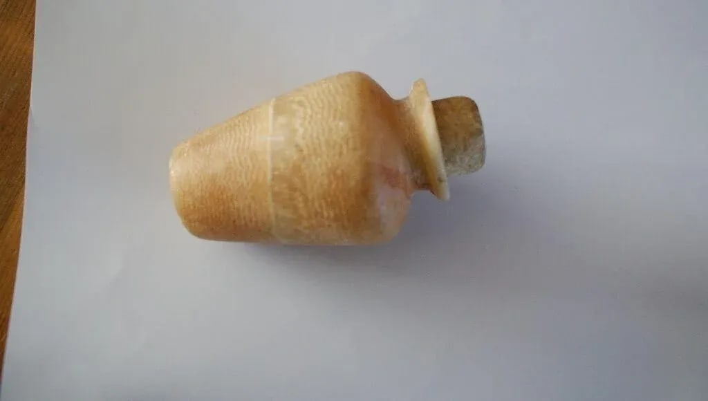 19th C Egyptian Revival Marble Flask in Beige Stone - 7