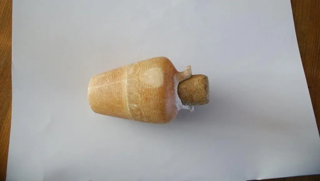 19th C Egyptian Revival Marble Flask in Beige Stone - 9