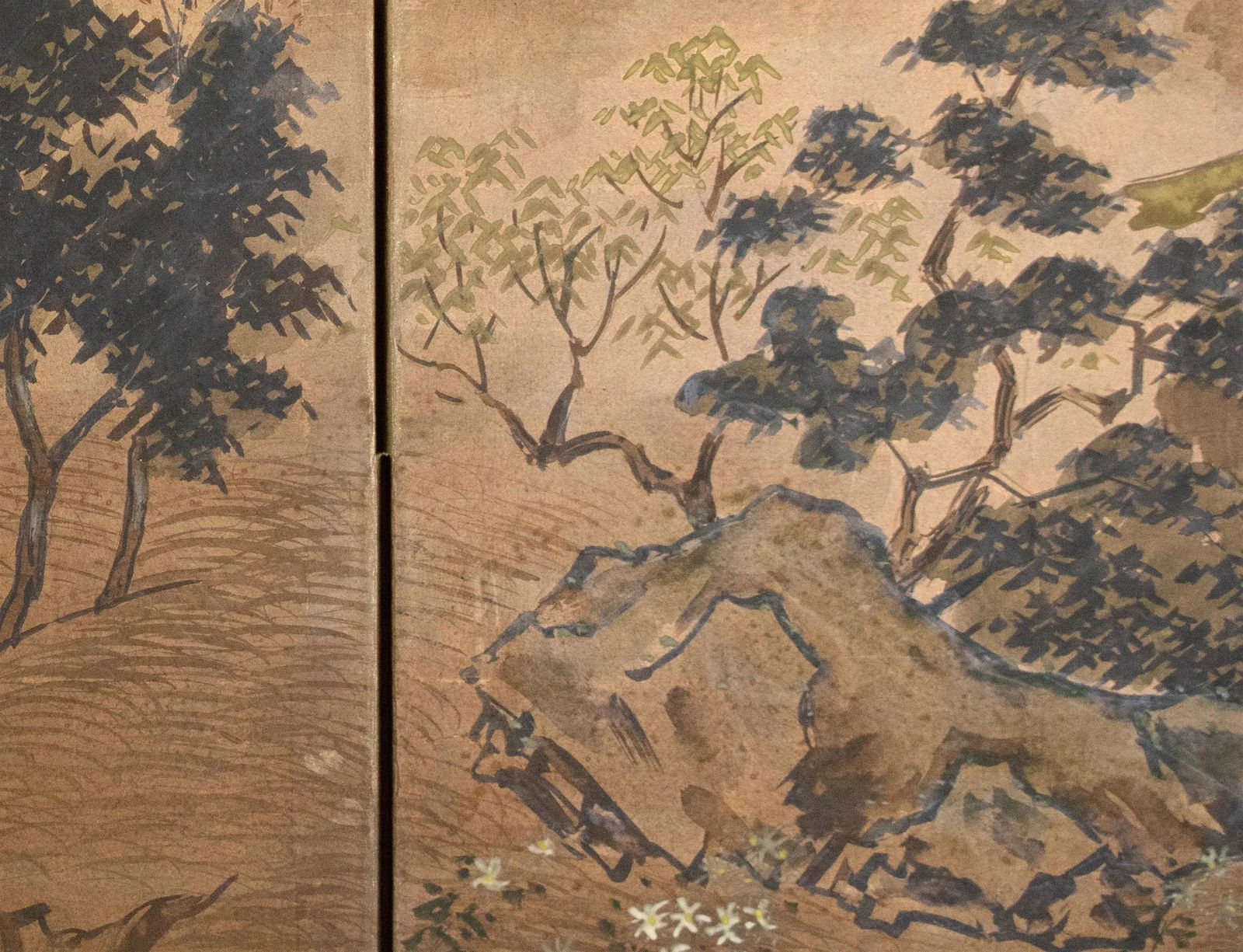 1960s ShÅwa Era Japanese Byobu Screen "Landscape With Gazebo" - 10