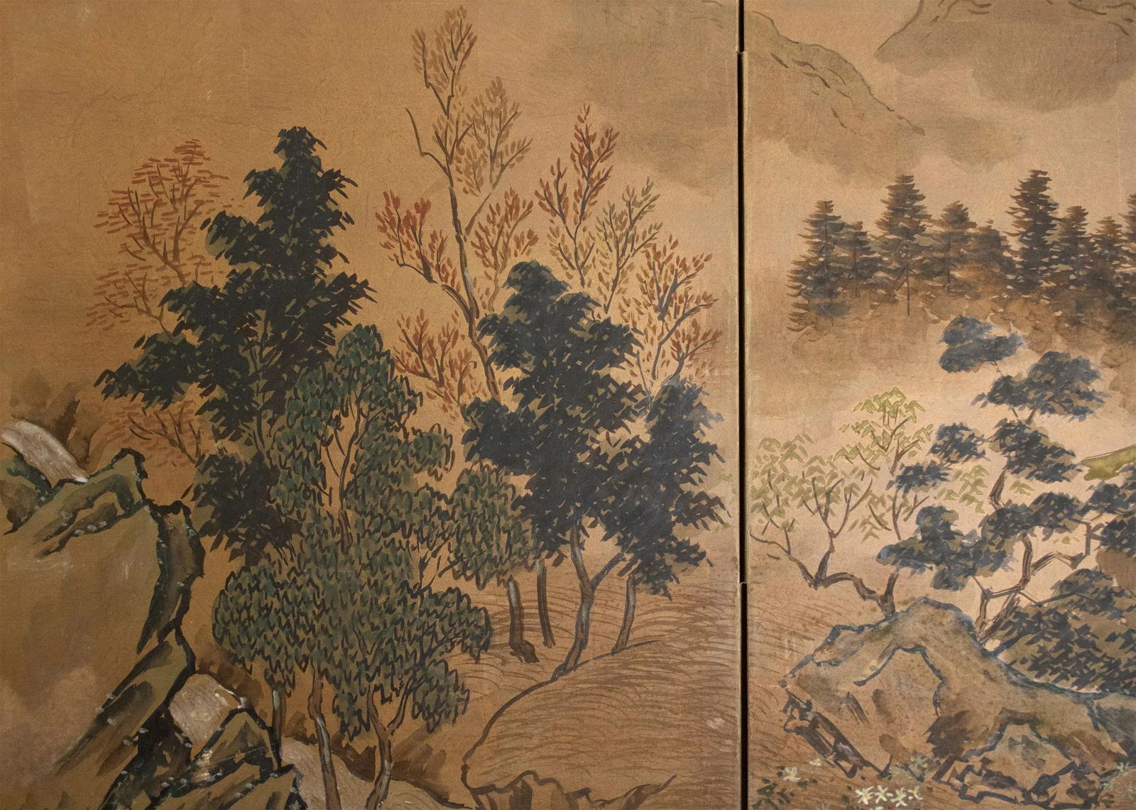 1960s ShÅwa Era Japanese Byobu Screen "Landscape With Gazebo" - 11