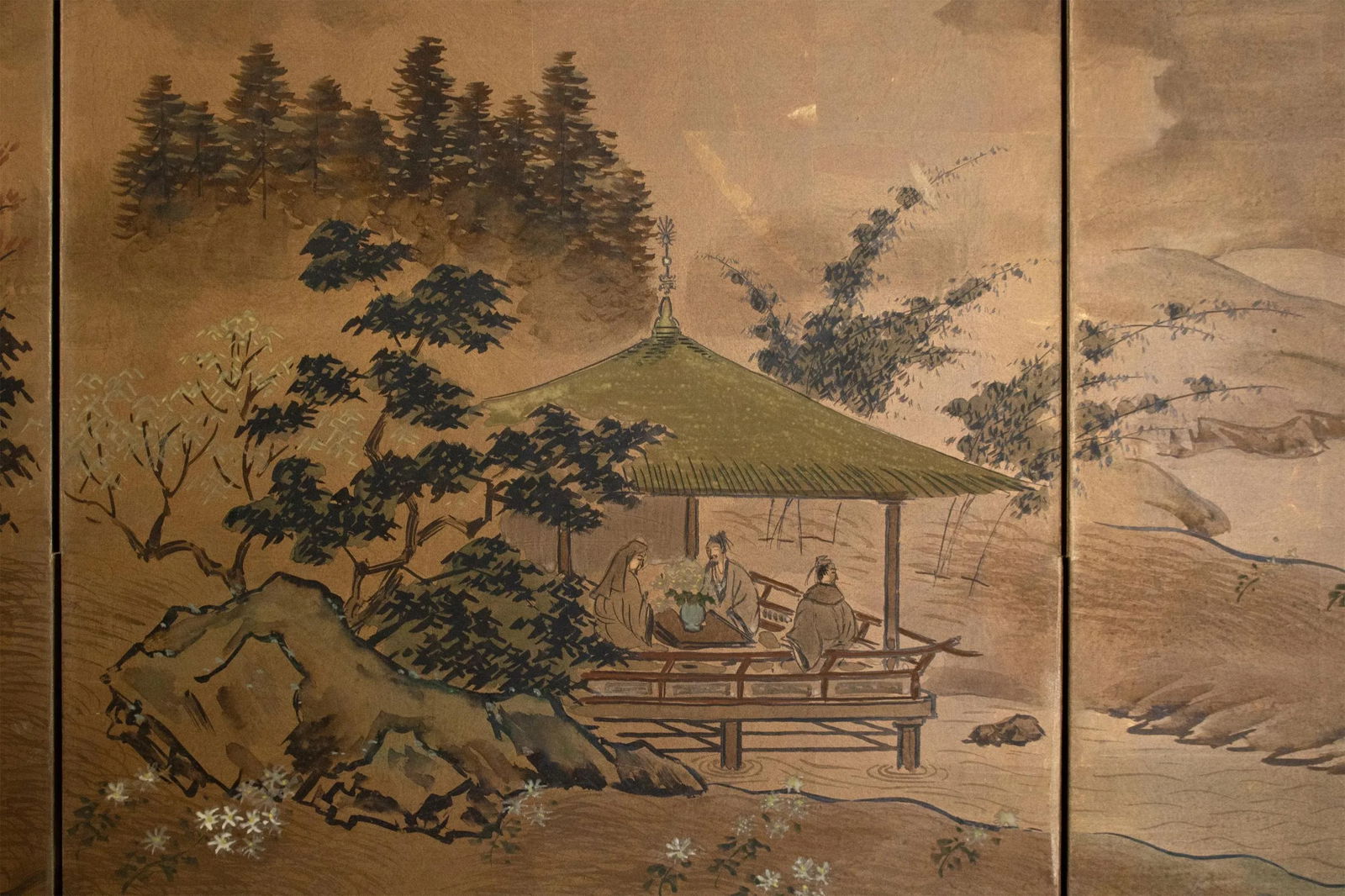1960s ShÅwa Era Japanese Byobu Screen "Landscape With Gazebo" - 4