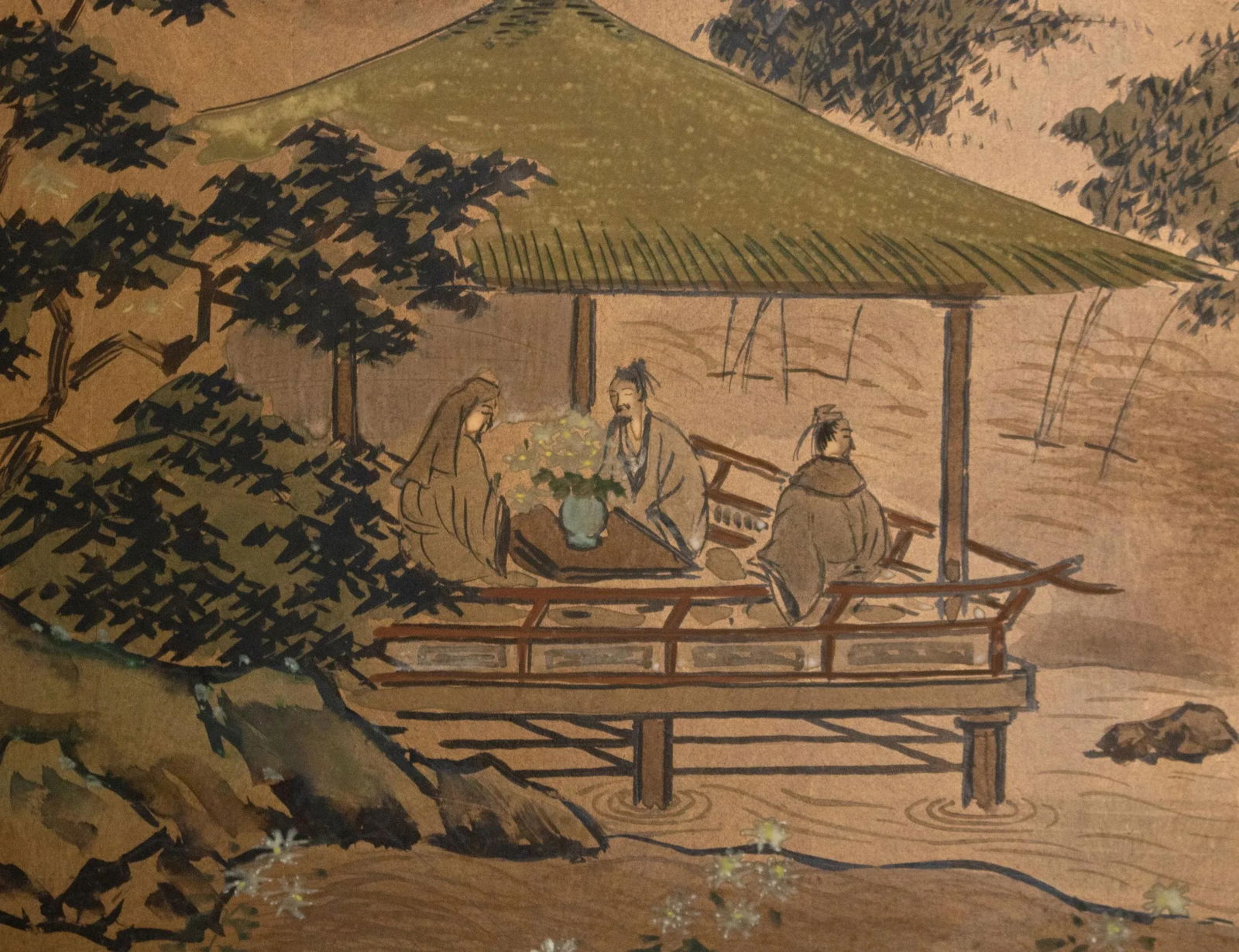 1960s ShÅwa Era Japanese Byobu Screen "Landscape With Gazebo" - 7