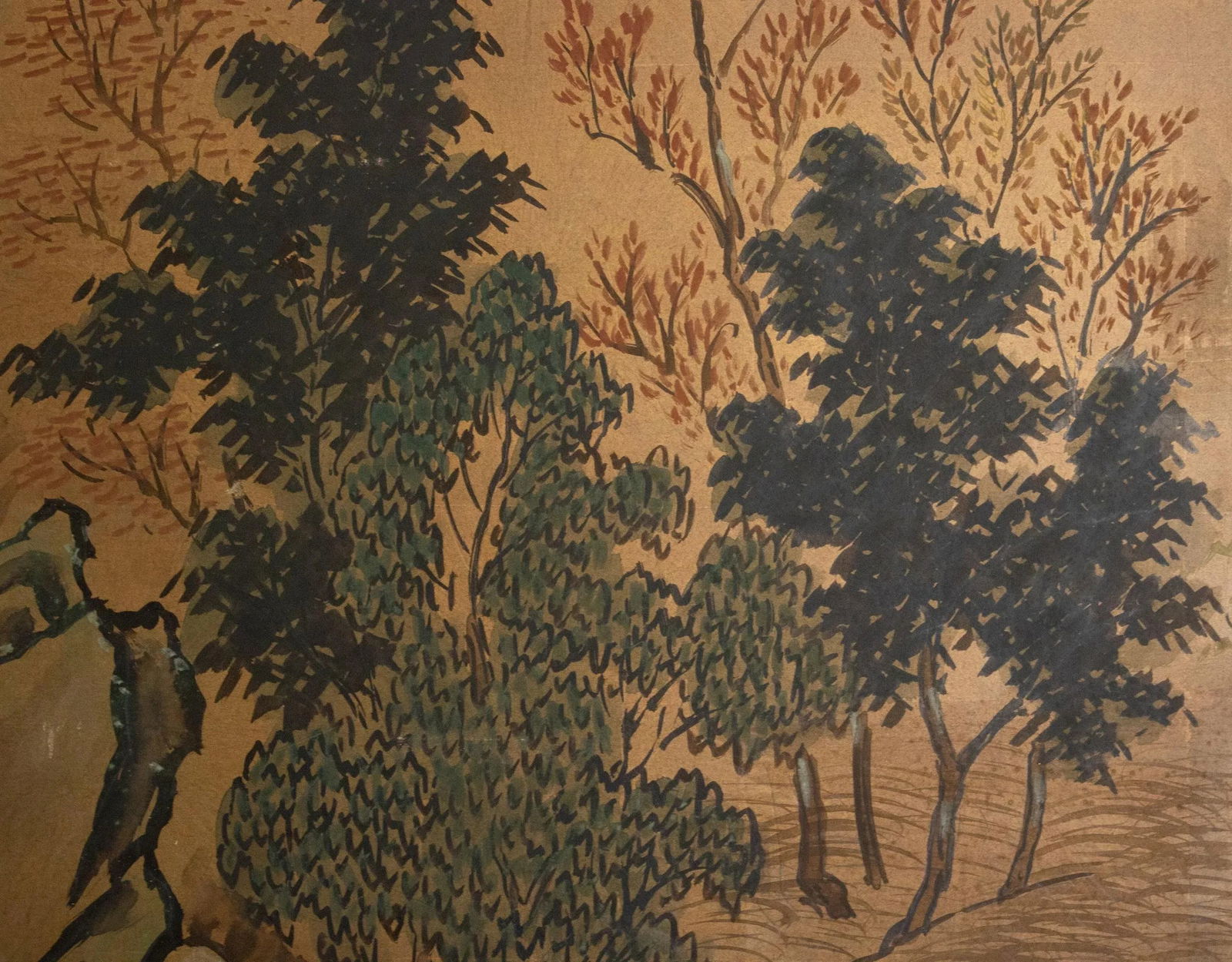 1960s ShÅwa Era Japanese Byobu Screen "Landscape With Gazebo" - 9