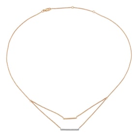 1990s 14k Yellow White Gold Delicate Diamond Bar Layered Necklace